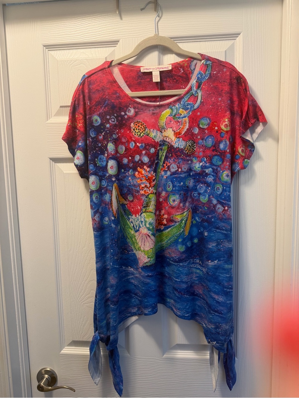 Leoma Lovegrove Colorful Anchor-Print Short Sleeve Women’s Top - Blue & Red